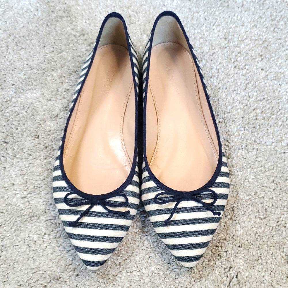 J. Crew Gemma Pointed Toe, Striped Flats. Size 6